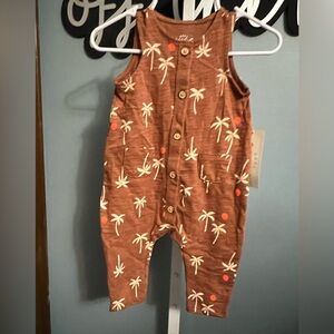 Cat & Jack Brown Palm Tree Print Baby Button Down Pant Romper NWT 0-3 months